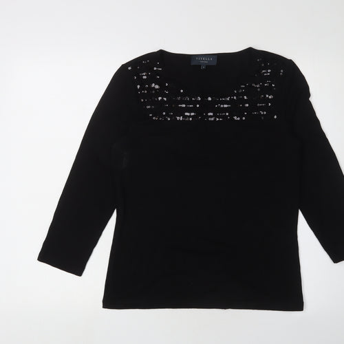 Viyella Women's Black 3/4 Sleeve Sequin Blouse - Petites S