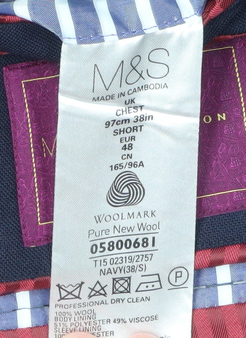 Marks and Spencer Men's Navy Wool Blazer 38S