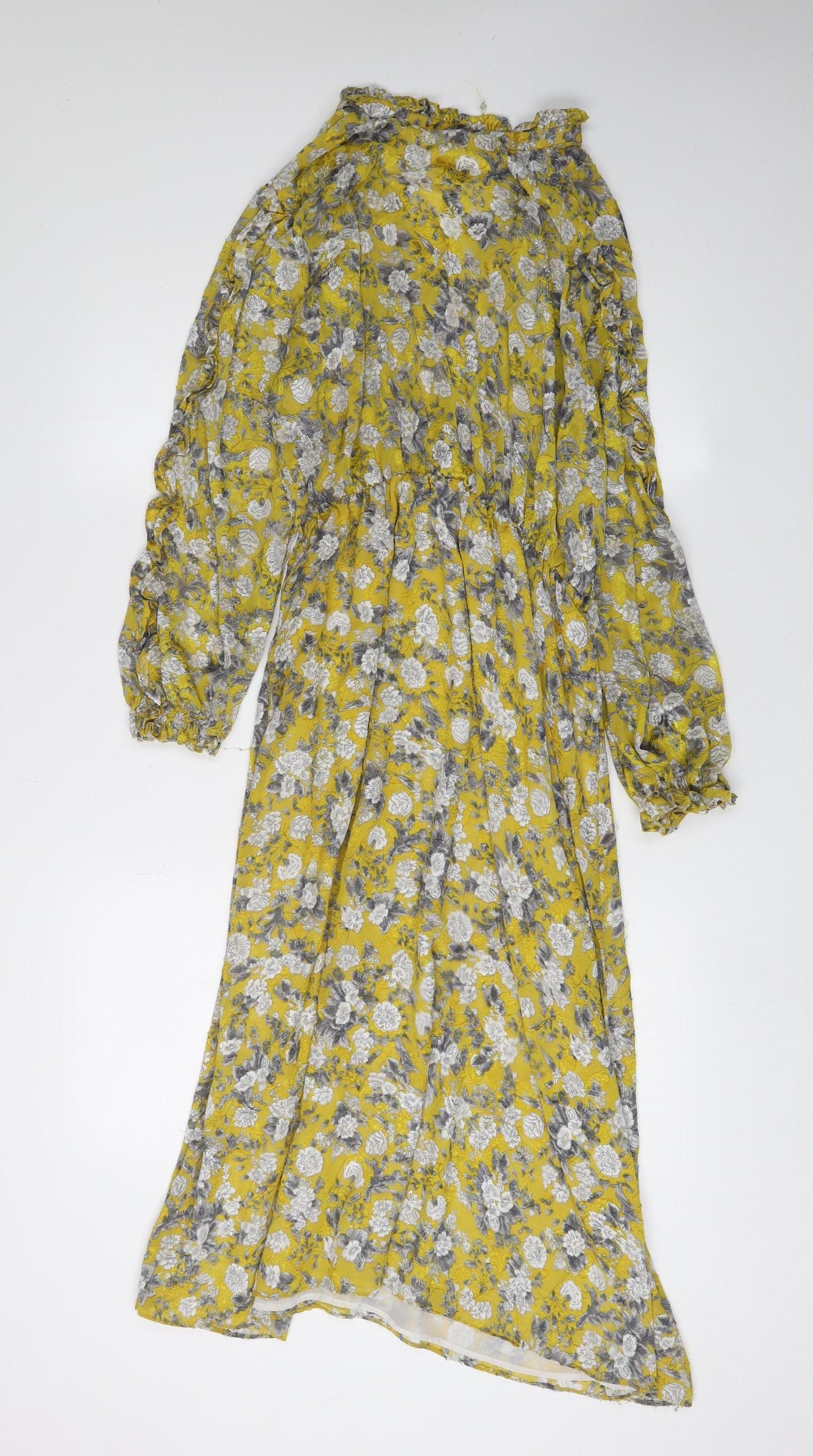 Zara Women's Yellow Floral A-Line Midi Dress Size 12