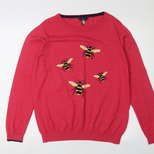 Joules Women's Red Bee Embroidered Pullover Jumper, Size 16