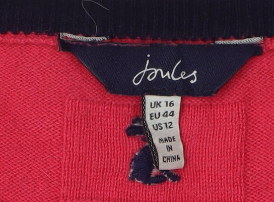 Joules Women's Red Bee Embroidered Pullover Jumper, Size 16