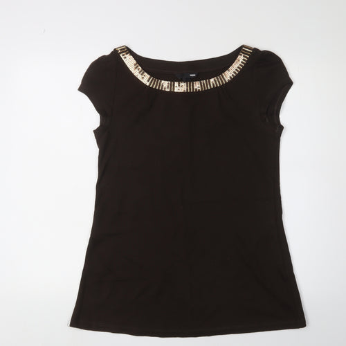 H&M Women's Black Sequin T-Shirt Size 14 Regular Fit