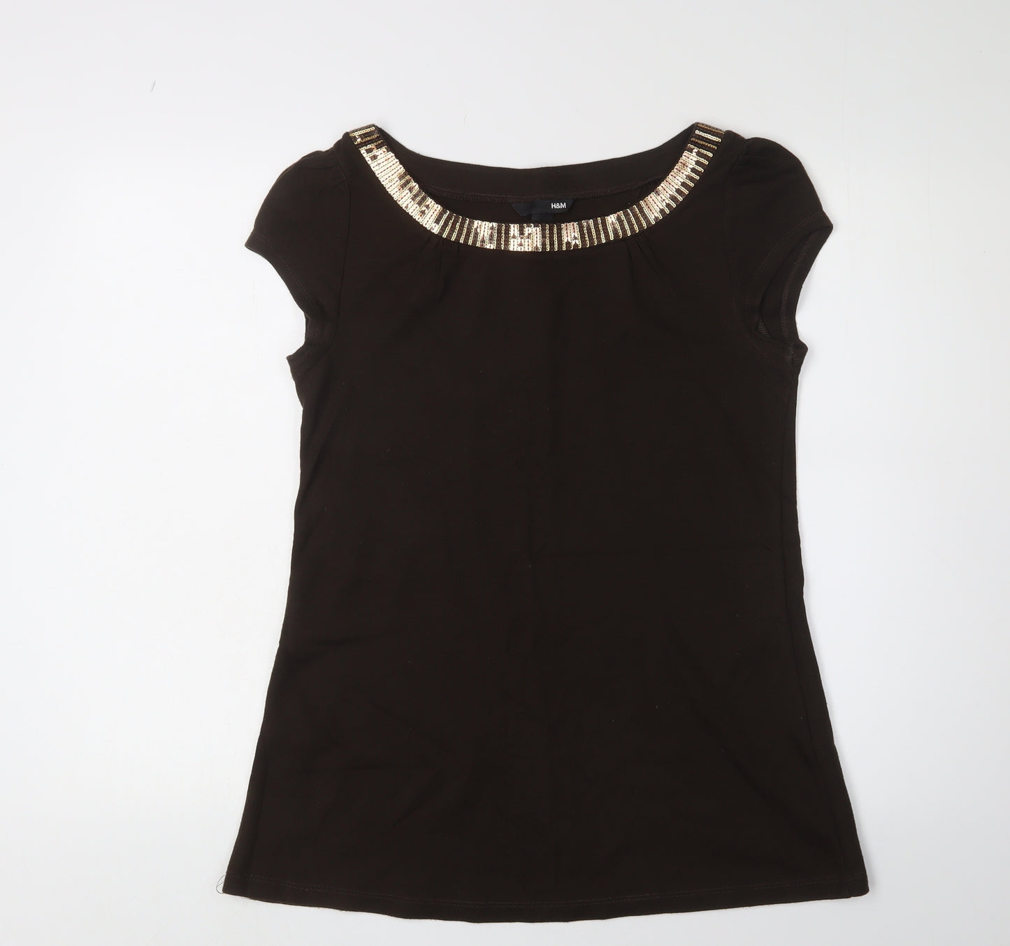 H&M Women's Black Sequin T-Shirt Size 14 Regular Fit