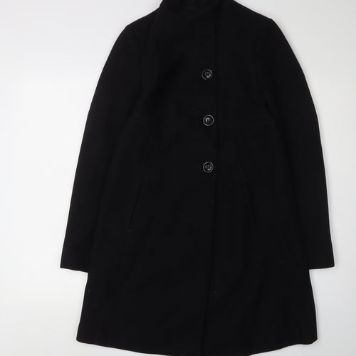 Benetton Women's Black Wool Overcoat - Size 10