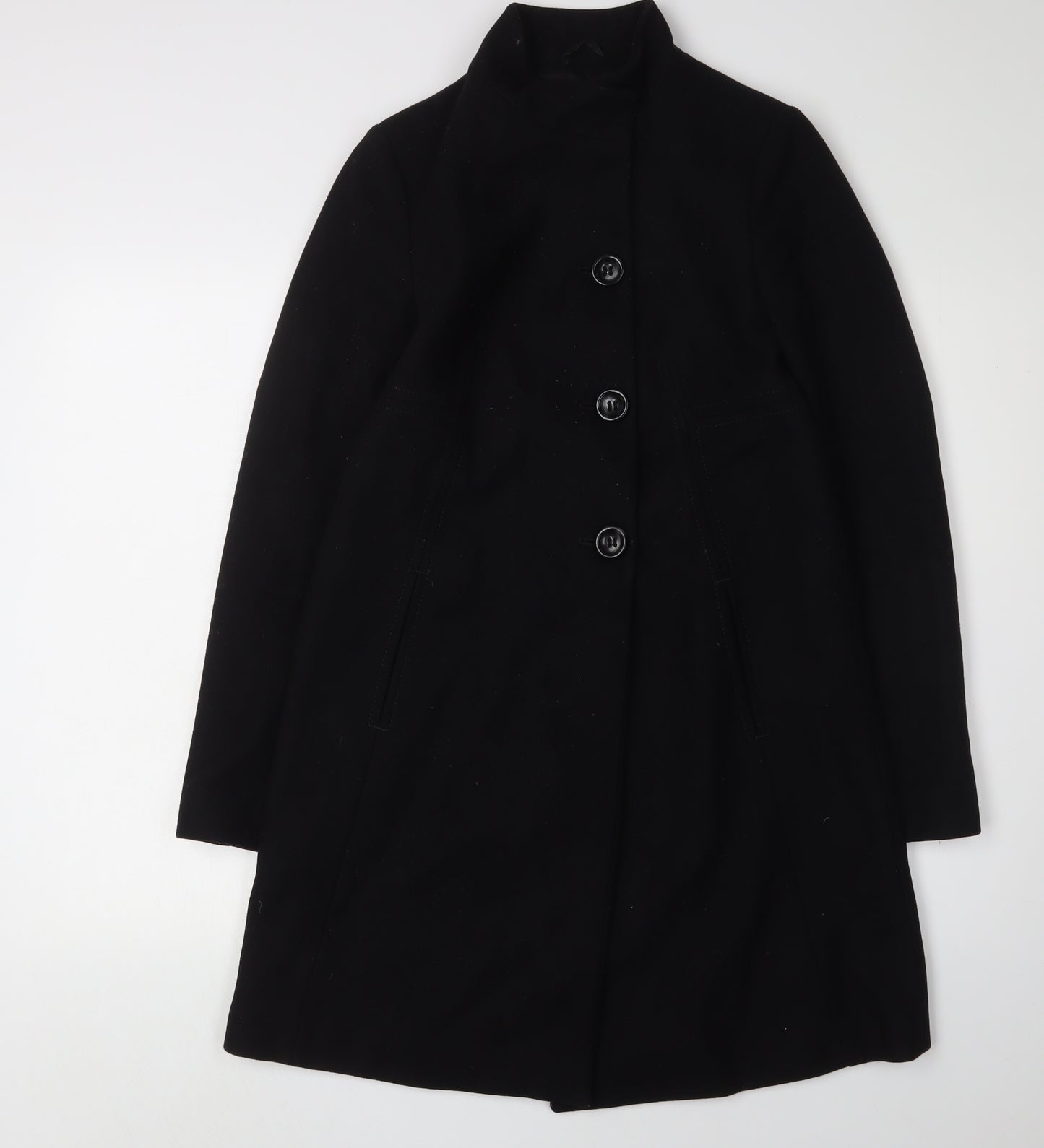 Benetton Women's Black Wool Overcoat - Size 10