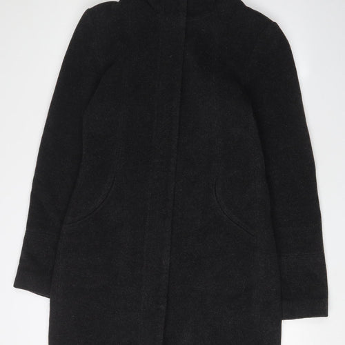 Topshop Women's Black Hooded Coat Size 12 - Winter Essential