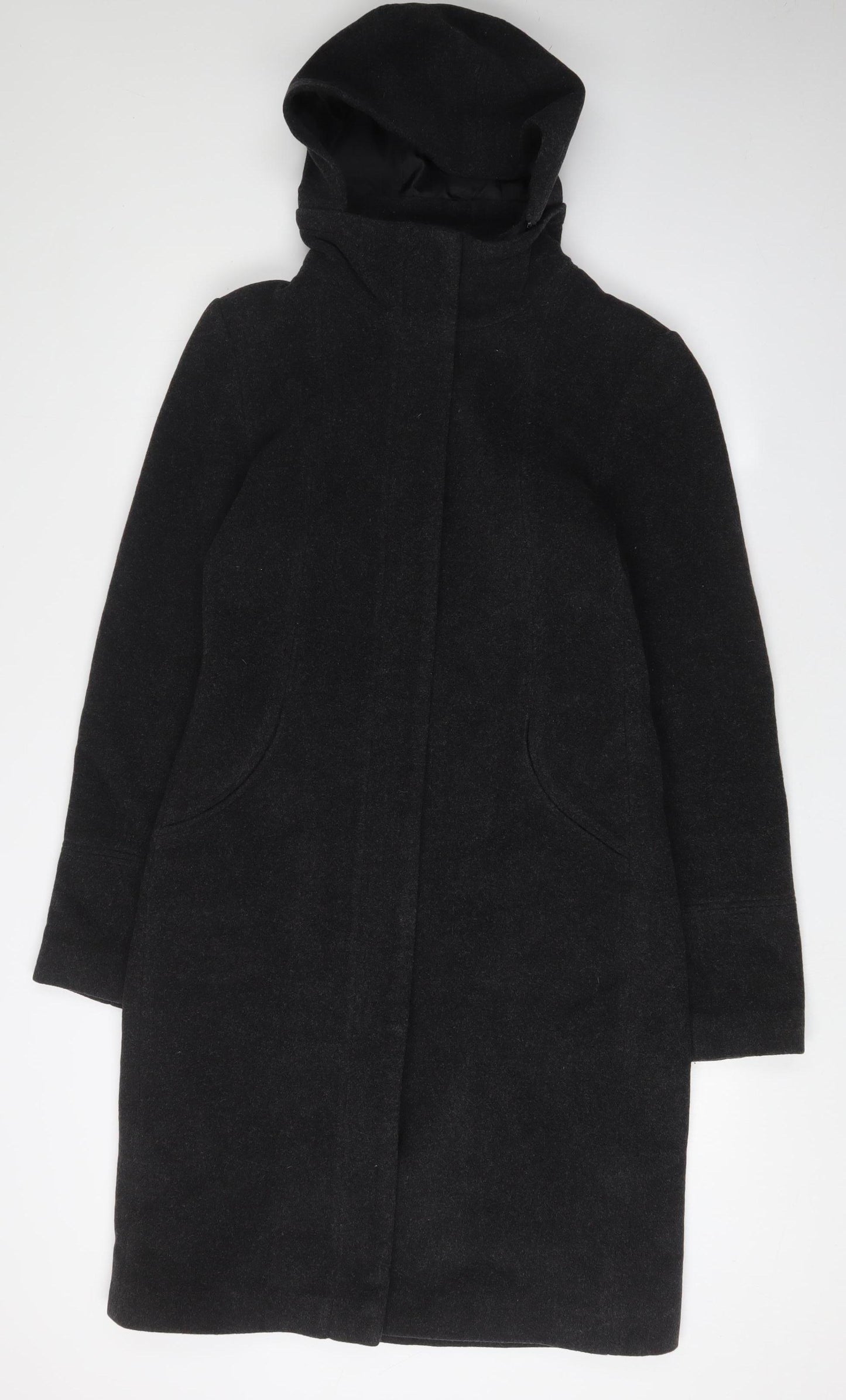 Topshop Women's Black Hooded Coat Size 12 - Winter Essential