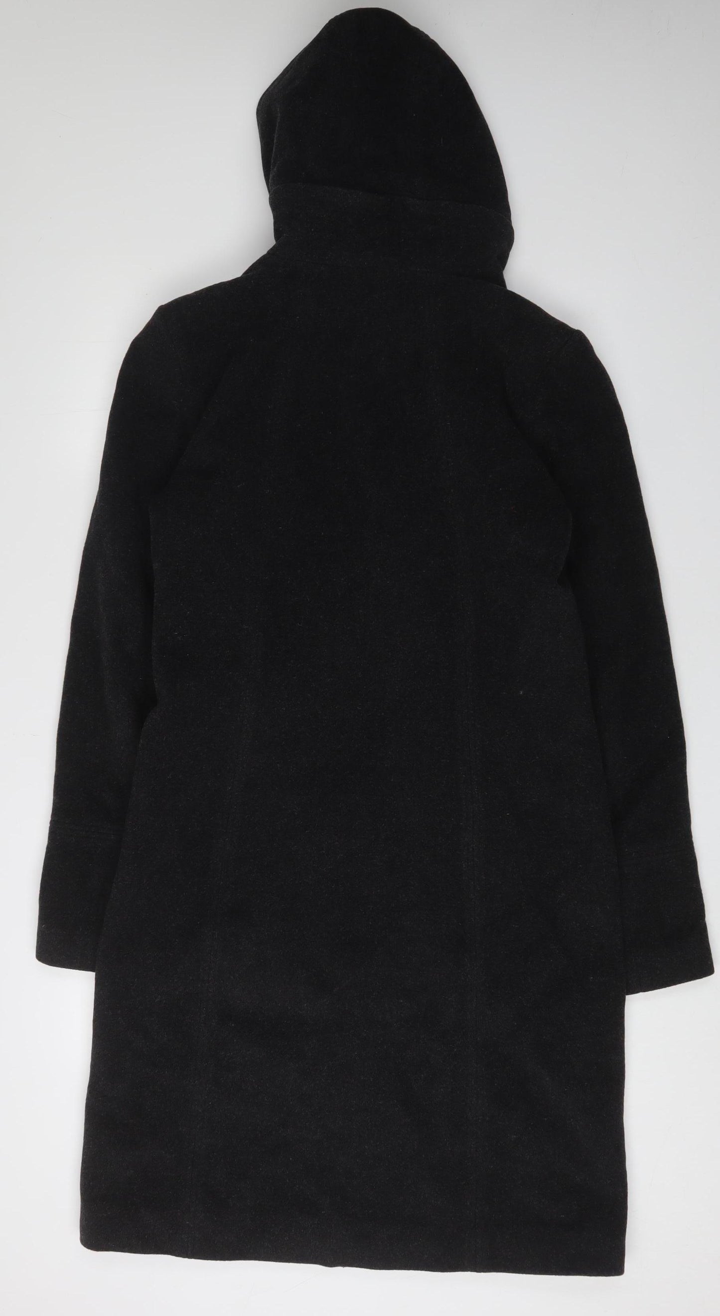 Topshop Women's Black Hooded Coat Size 12 - Winter Essential