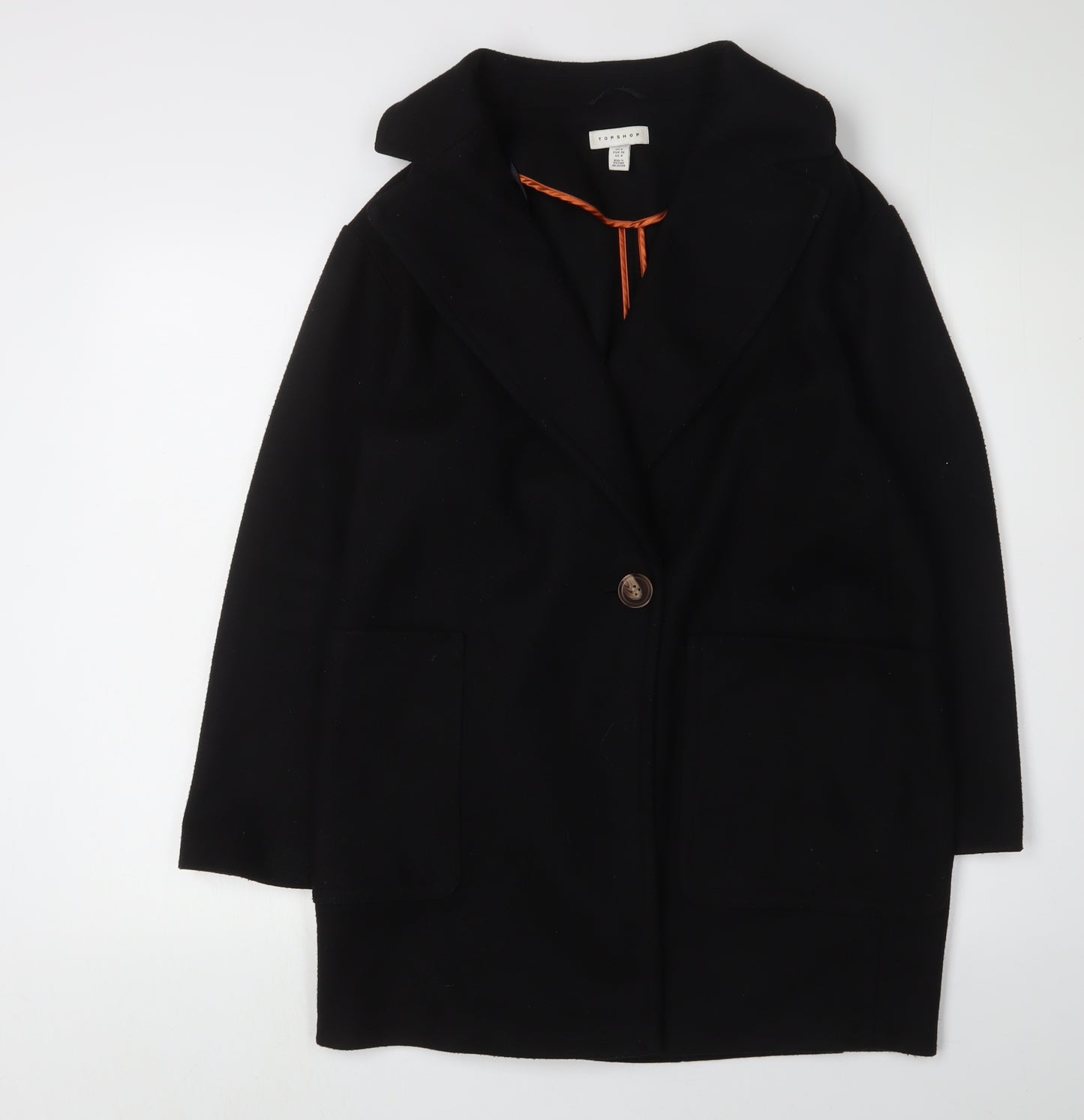 Topshop Women's Black Overcoat Size 8 Regular Fit