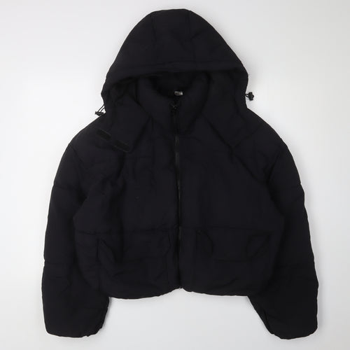 H&M Women's Black Puffer Jacket M Hooded Casual