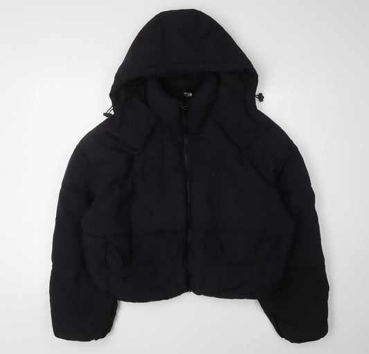 H&M Women's Black Puffer Jacket M Hooded Casual