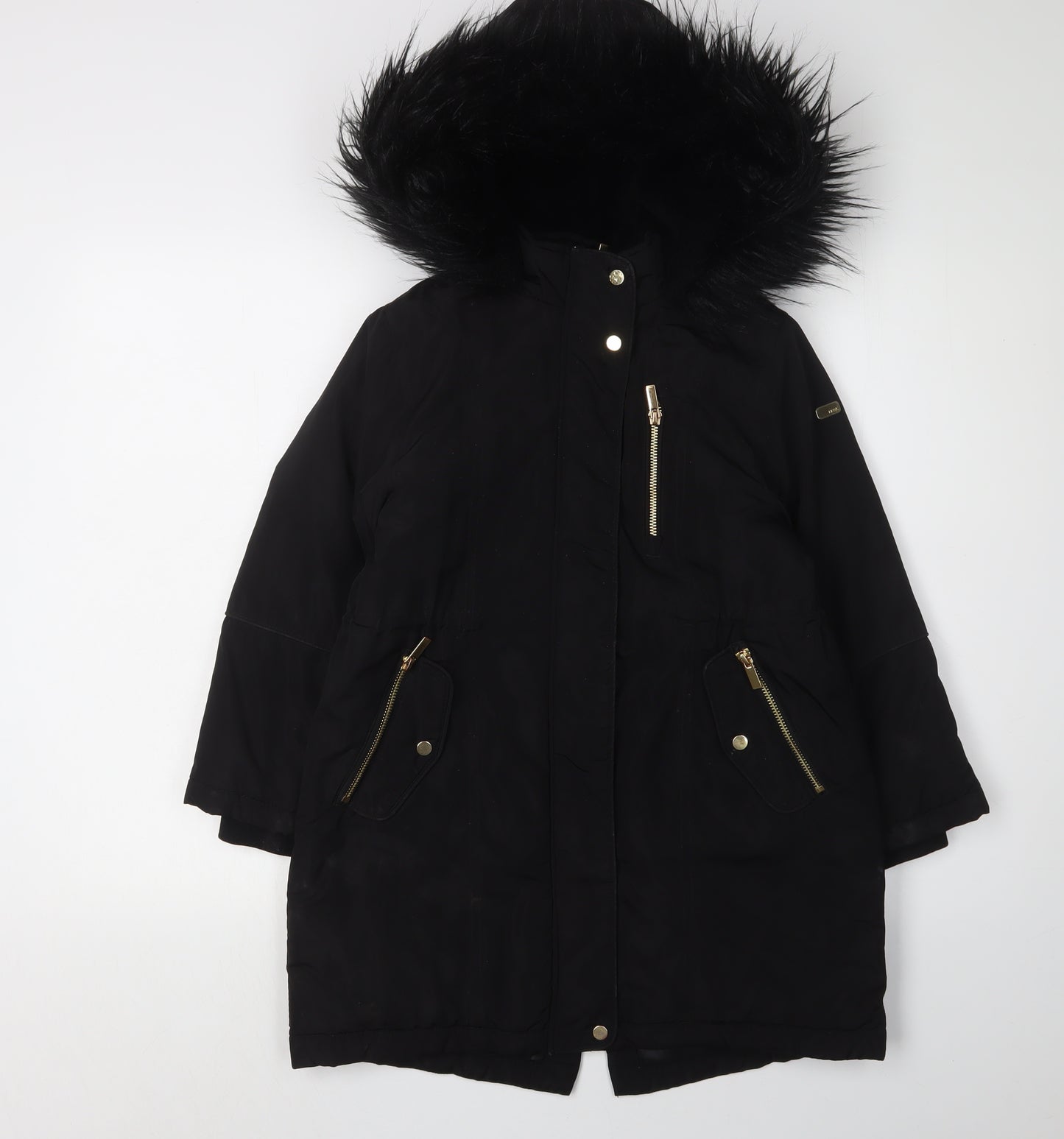 Next Girls Black Parka Coat 7 Years Hooded Lined