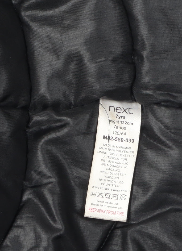 Next Girls Black Parka Coat 7 Years Hooded Lined