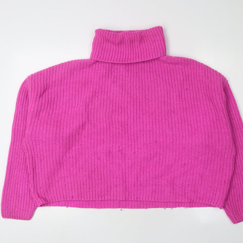 Zara Women's Pink Roll Neck Jumper, Medium, Acrylic