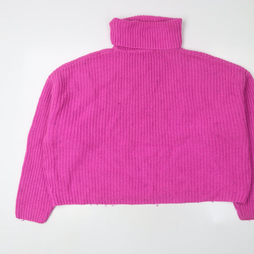 Zara Women's Pink Roll Neck Jumper, Medium, Acrylic