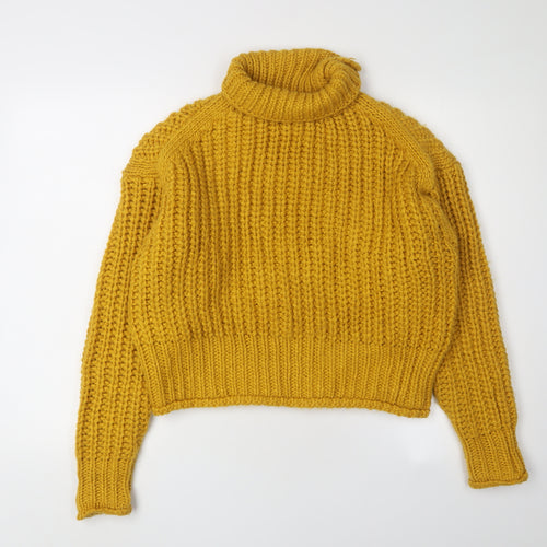 H&M Women's Yellow Roll Neck Jumper - XS