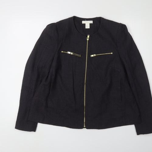 H&M Women's Black Jacket Size 12 with Zip Accents