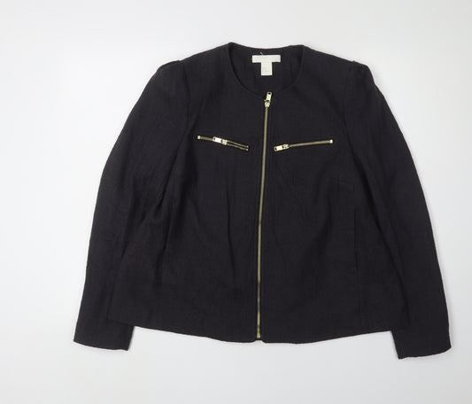 H&M Women's Black Jacket Size 12 with Zip Accents