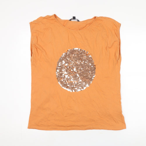 French Connection Women's Orange Sequin T-Shirt M