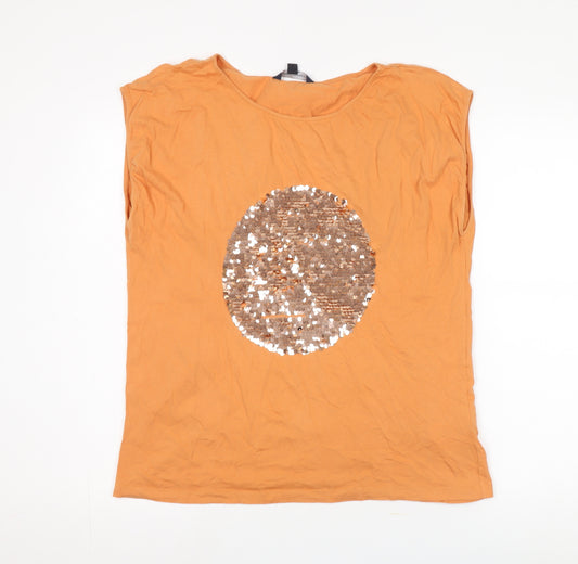 French Connection Women's Orange Sequin T-Shirt M