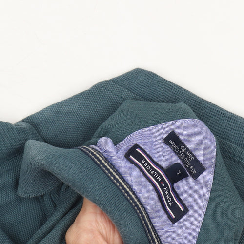 Tommy Hilfiger Green Men's Polo, Size L, Comfortable Slim Fit
