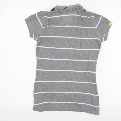 Superdry Women's Grey Striped Polo Shirt Size S