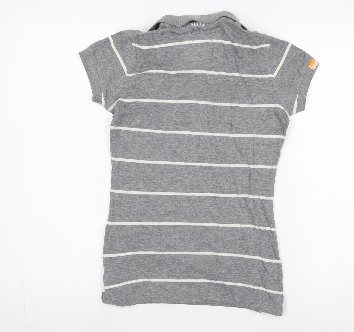 Superdry Women's Grey Striped Polo Shirt Size S