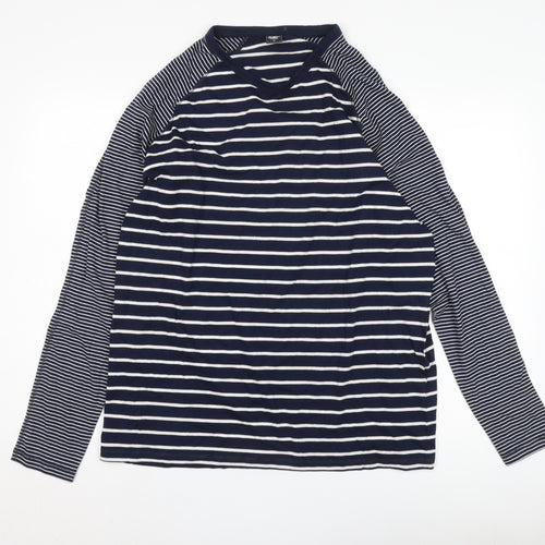 Cotton Traders Unisex Blue Striped XL V-Neck T-Shirt