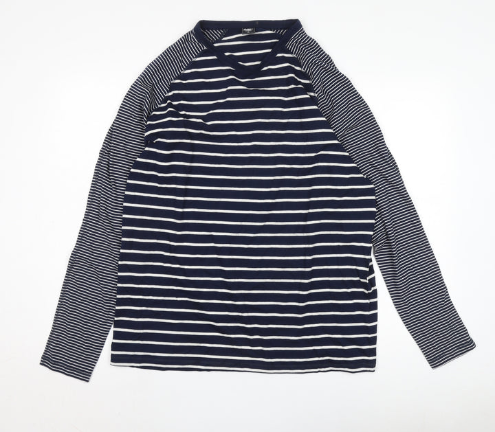 Cotton Traders Unisex Blue Striped XL V-Neck T-Shirt