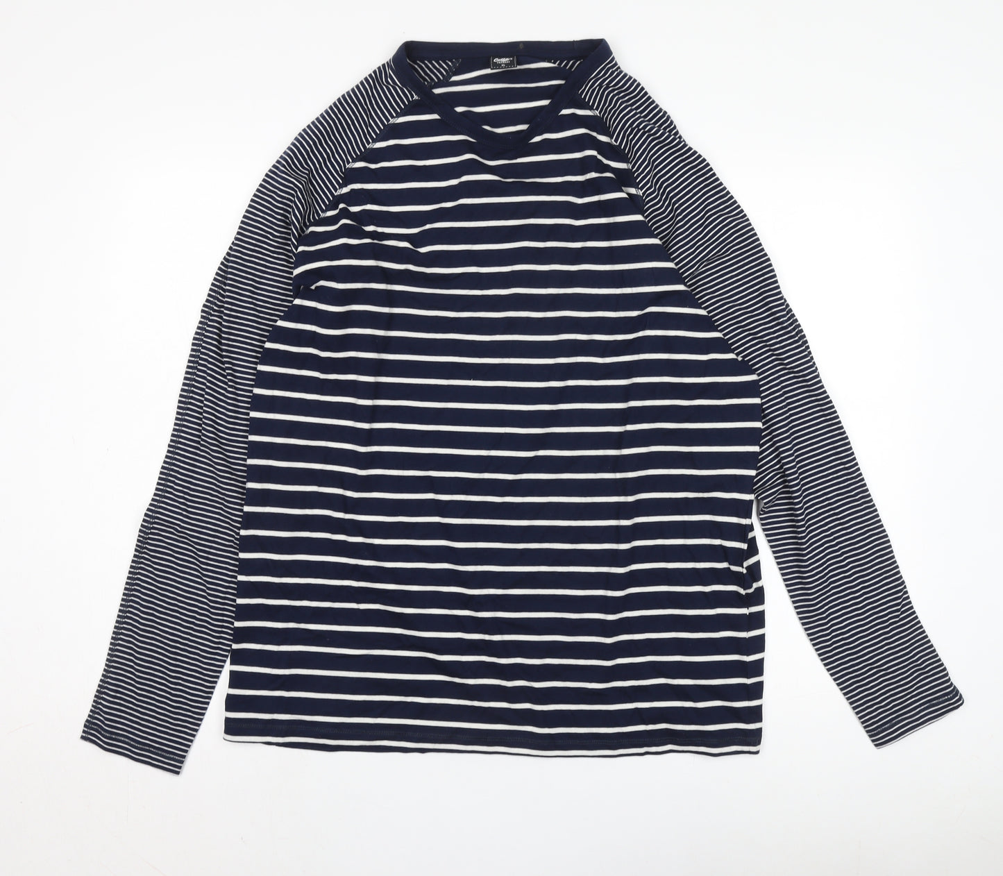 Cotton Traders Unisex Blue Striped XL V-Neck T-Shirt