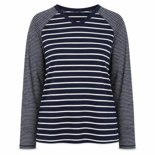 Cotton Traders Unisex Blue Striped XL V-Neck T-Shirt