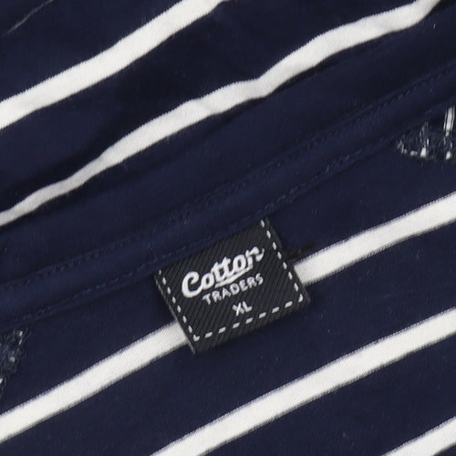 Cotton Traders Unisex Blue Striped XL V-Neck T-Shirt