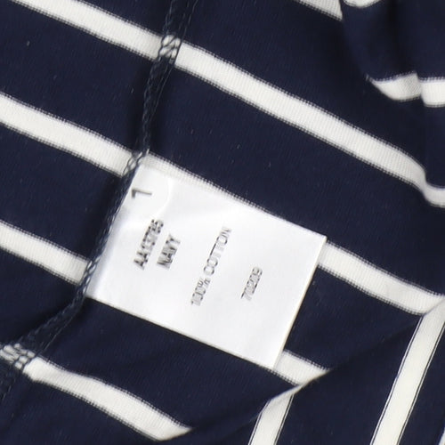 Cotton Traders Unisex Blue Striped XL V-Neck T-Shirt