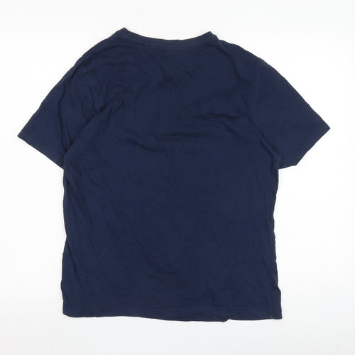 Farah Men's Blue Crew Neck T-Shirt, Size M, Solid, Logo Accent