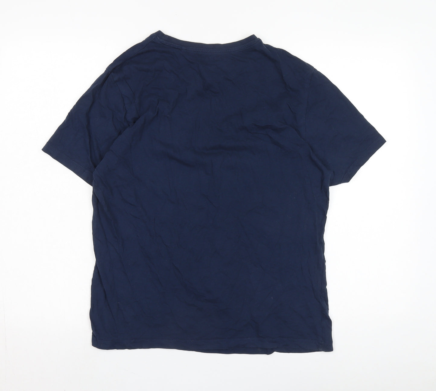 Farah Men's Blue Crew Neck T-Shirt, Size M, Solid, Logo Accent