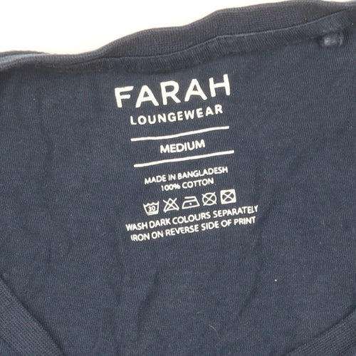 Farah Men's Blue Crew Neck T-Shirt, Size M, Solid, Logo Accent