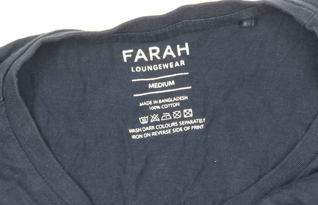 Farah Men's Blue Crew Neck T-Shirt, Size M, Solid, Logo Accent