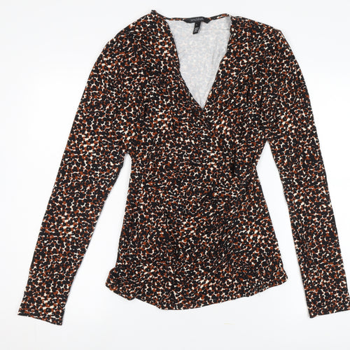 Long Tall Sally Women's Leopard Wrap Blouse in L, Multicolour