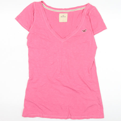 Hollister Women's Pink V-Neck T-Shirt L