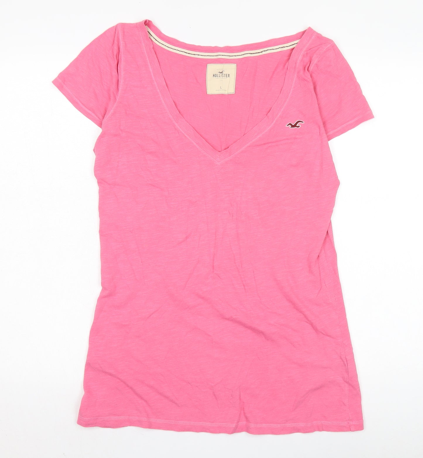 Hollister Women's Pink V-Neck T-Shirt L