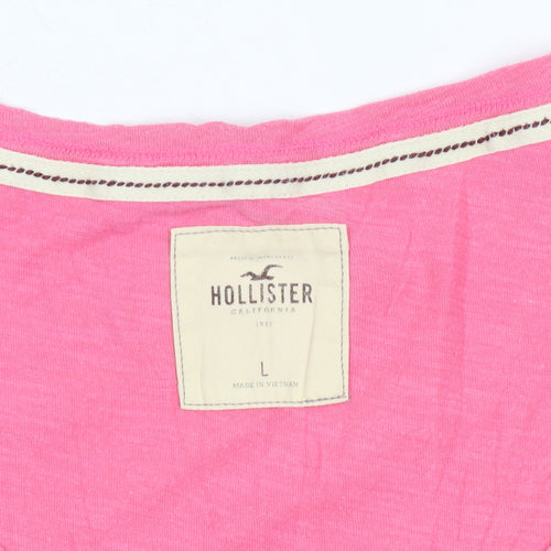 Hollister Women's Pink V-Neck T-Shirt L