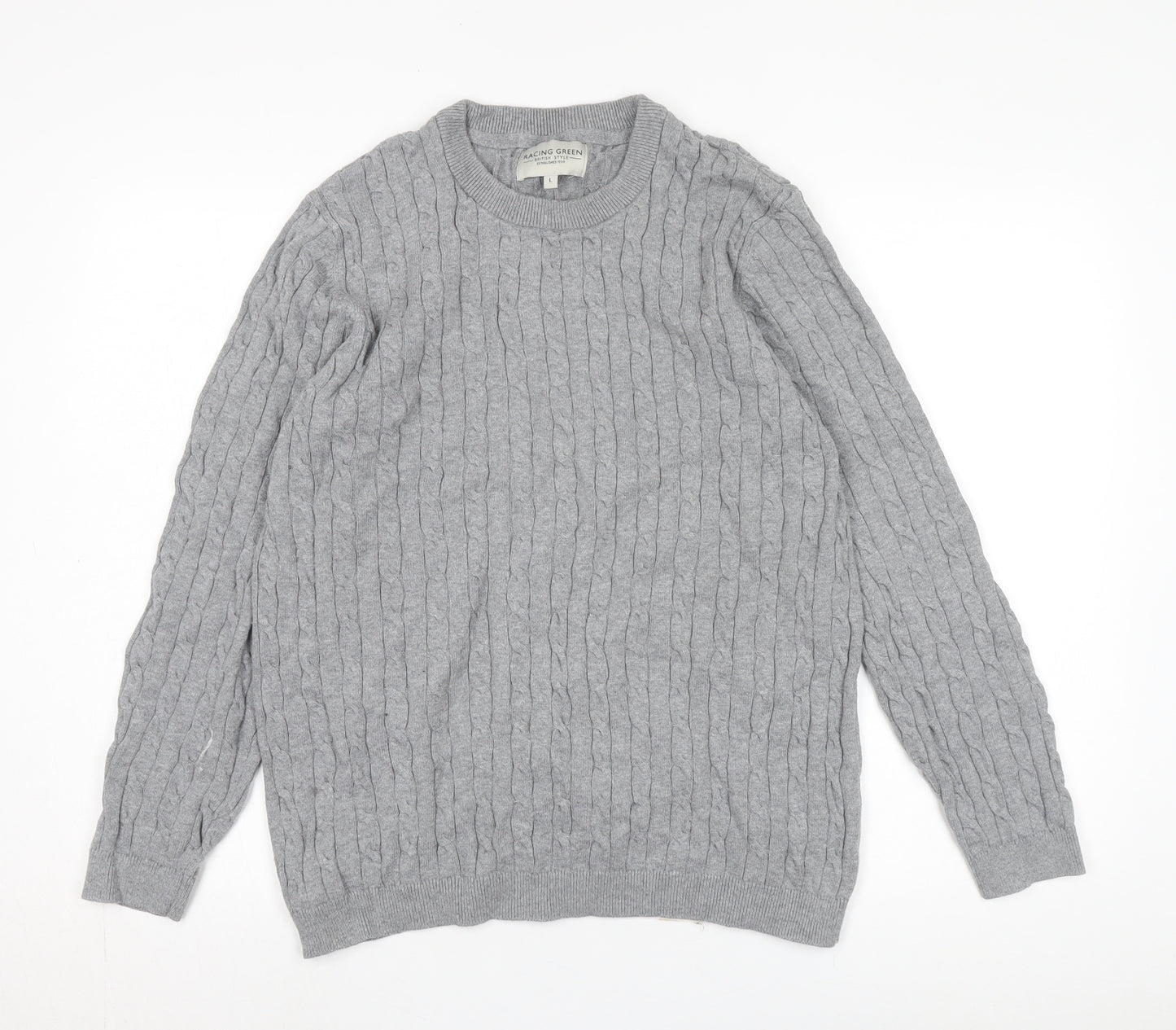 Racing Green Men's Grey Cable-Knit Pullover Jumper L