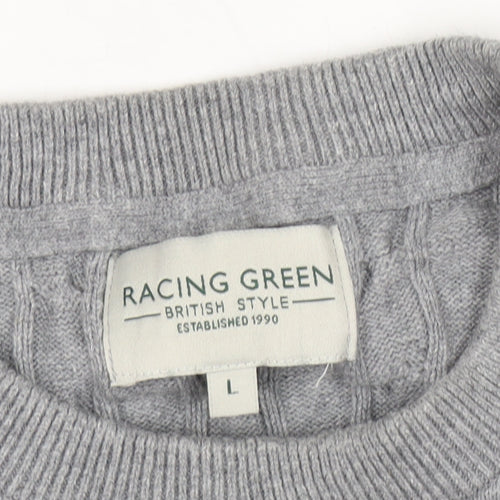 Racing Green Men's Grey Cable-Knit Pullover Jumper L