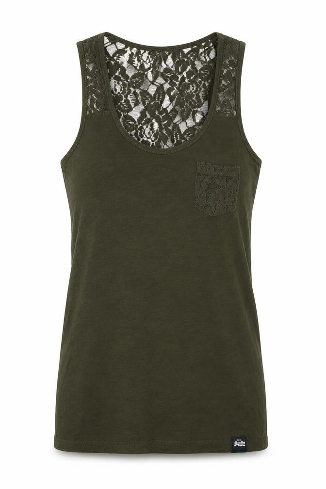 Superdry Women's Olive Lace Tank, 2XS - Casual Summer Basic