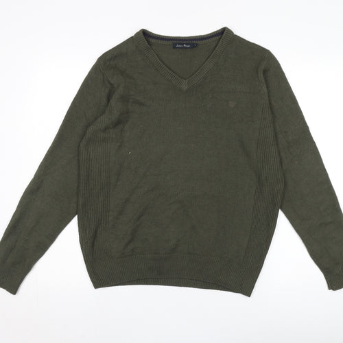 James Pringle Men's Green V-Neck Pullover Size M