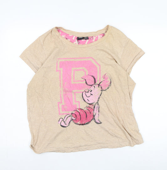 Disney Women's Beige Piglet T-Shirt, M, Cartoon Style