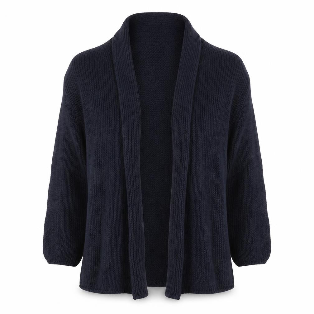 Front view of Peter Hahn Women's Black Cardigan, size 10, Cotton Knit