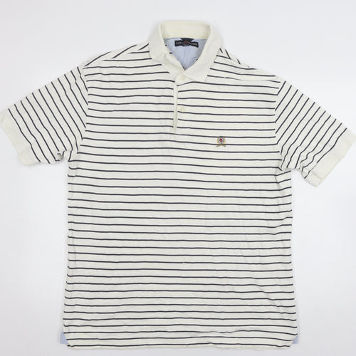 Tommy Hilfiger Men's XL Polo Shirt White Striped Casual