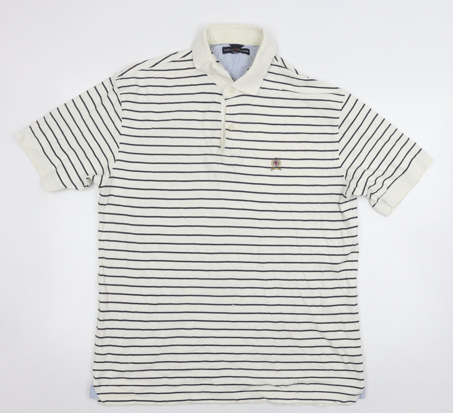 Tommy Hilfiger Men's XL Polo Shirt White Striped Casual