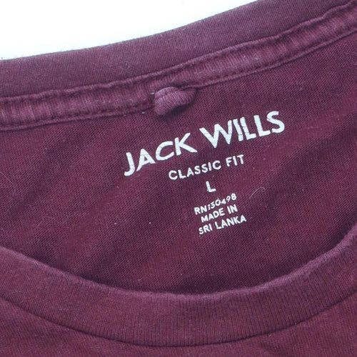 Jack Wills Men's Red Crew Neck T-Shirt, Size L, 100% Cotton